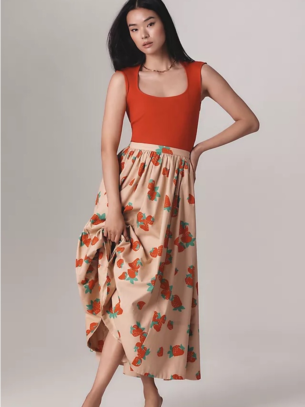 Anthropologie Maeve Jacie Poplin Maxi Skirt in Strawberry Print XL - Picture 2 of 11